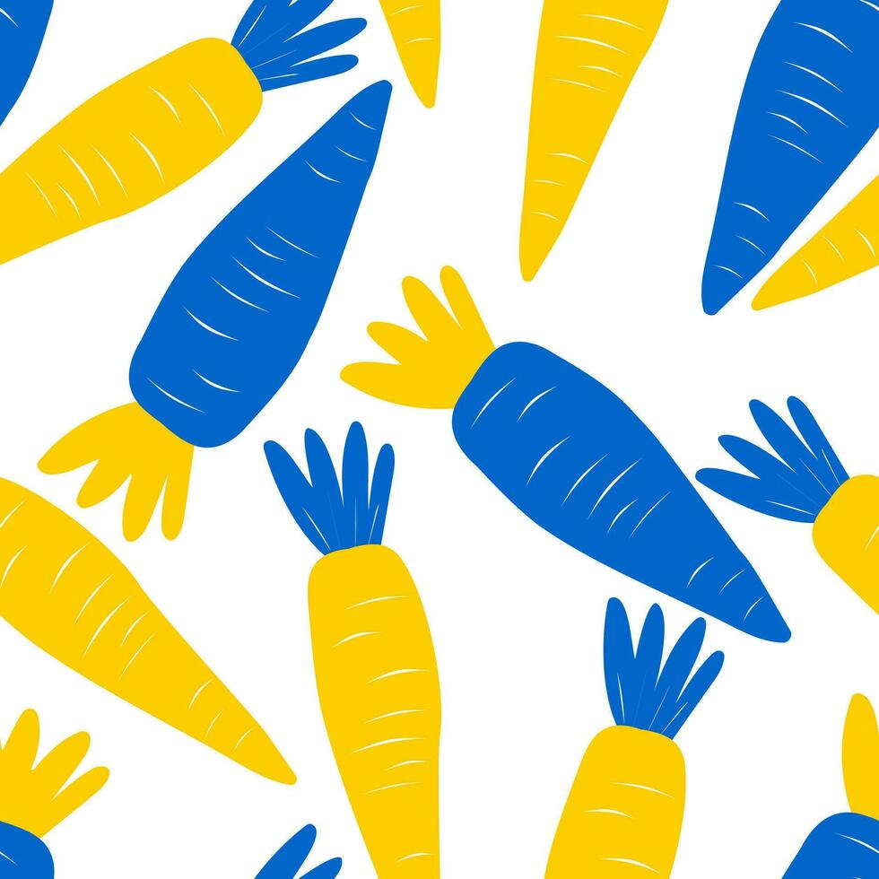 Cute yellow and blue carrots on a white background. Seamless pattern with organic vegetables. For textile and paper products. Vector. vector