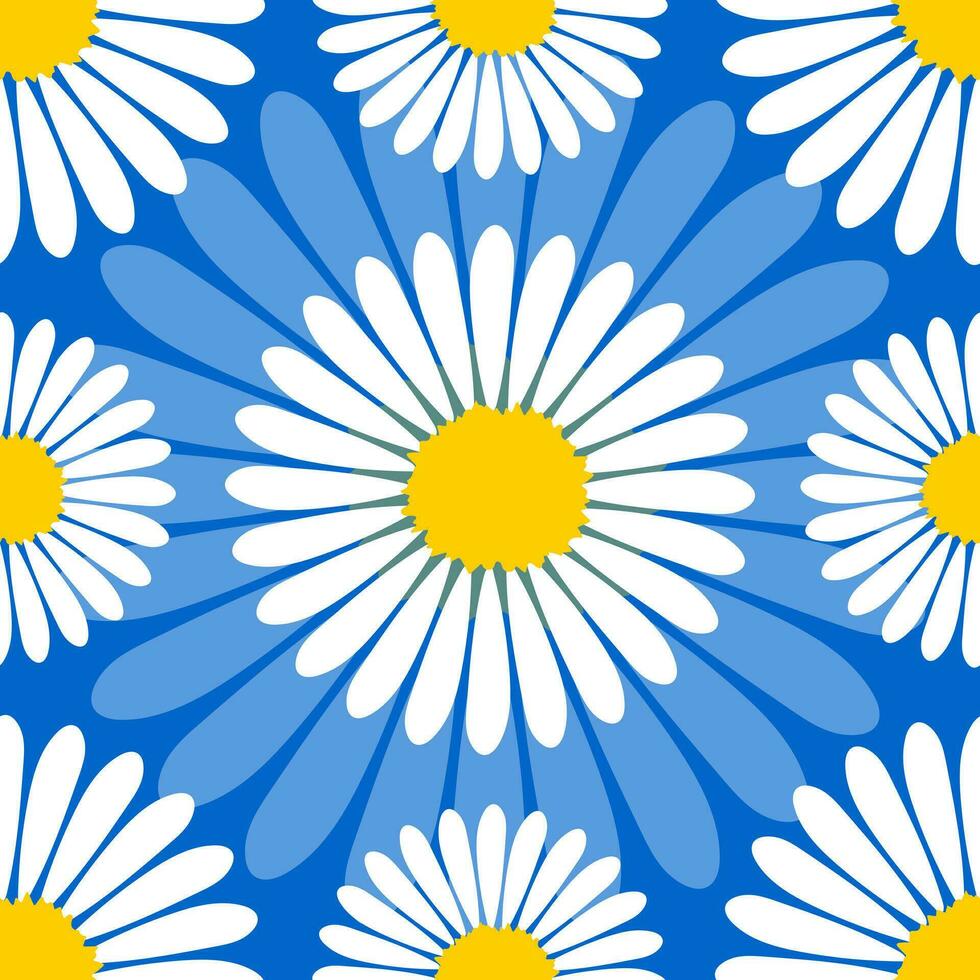 White chamomile flower on a blue background. Seamless cute pattern for modern textiles and fabrics, decorative paper. Vector. vector