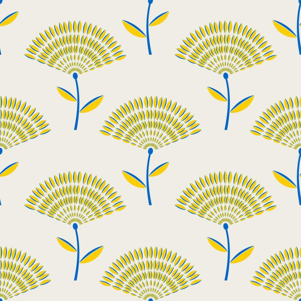 Abstract yellow and blue flowers on a light gray background. Seamless cute pattern for modern textiles and paper . Vector. vector