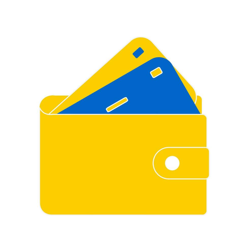 banco crédito tarjeta en un amarillo billetera en un blanco antecedentes. electrónico dinero, pagos y transferencias en línea. moderno tecnologías. vector. vector