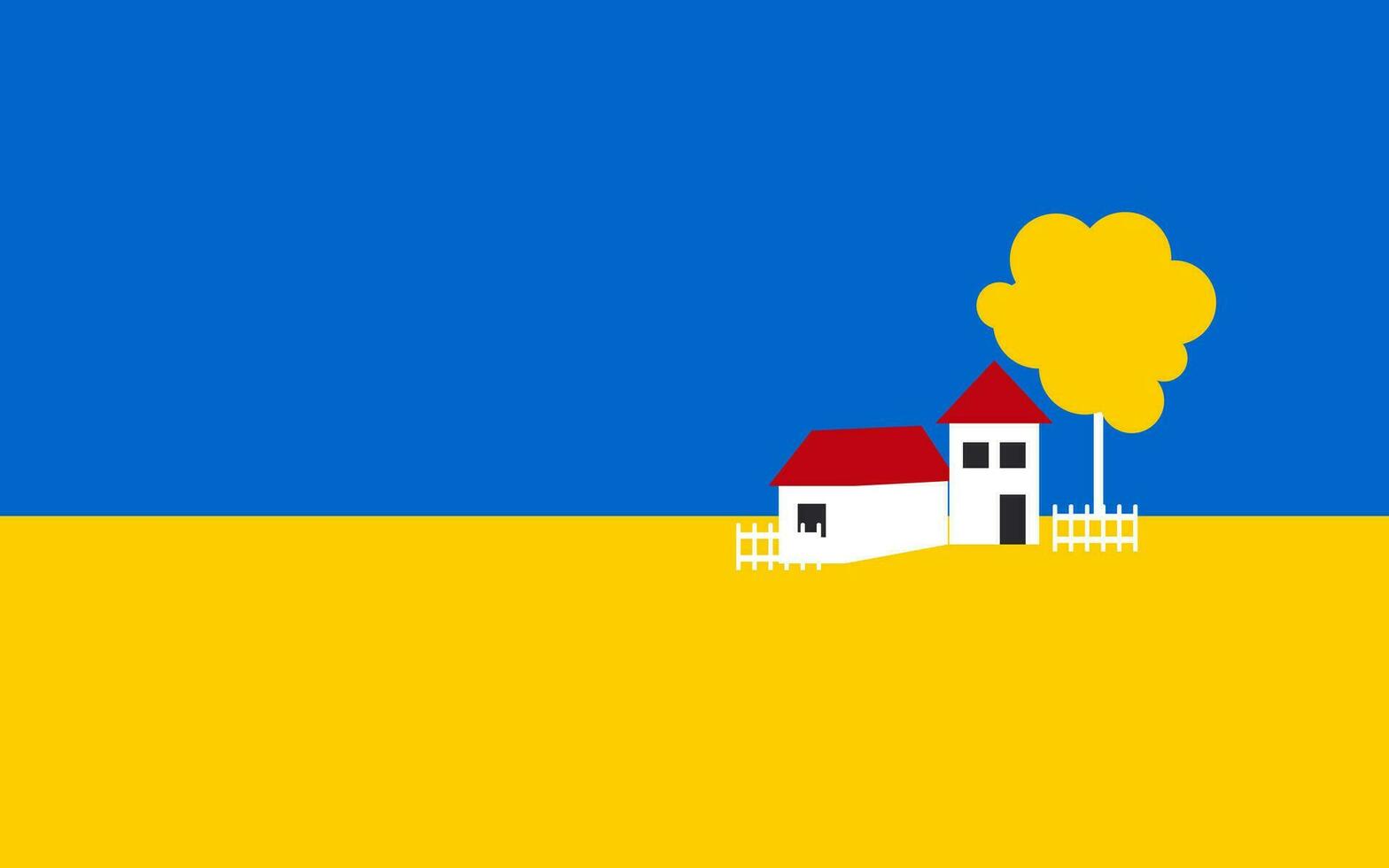 azul cielo y amarillo campo en el colores de el nacional bandera de Ucrania. campo. casa en el campo. agrícola jardines. vector. vector