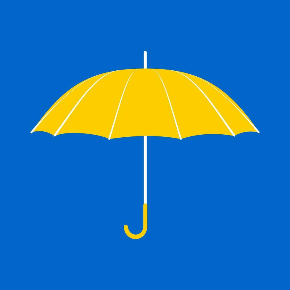 Yellow umbrella with a long handle on a blue background. Accessory for bad wet weather in the rainy and snowy season. Umbrella silhouette icon for apps, sites. Vector. vector