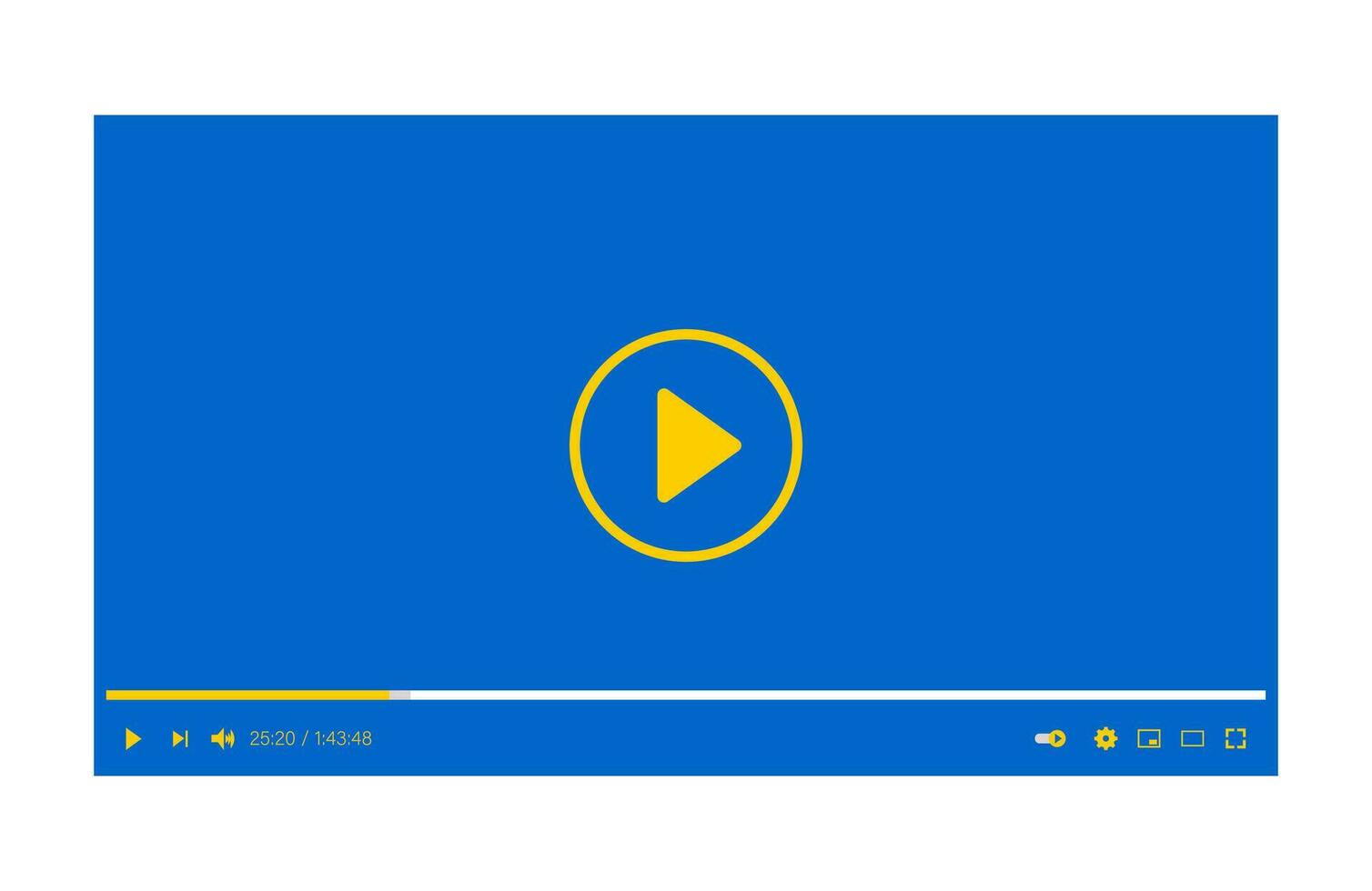 Video player. The screen is blue with yellow elements for adjusting the volume, window size, playback speed, picture quality. Vector. vector