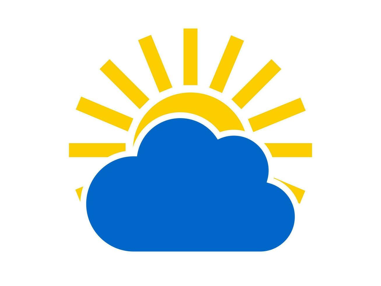 Blue cloud and yellow sun. Weather forecast icon isolated on white background. Vector. vector