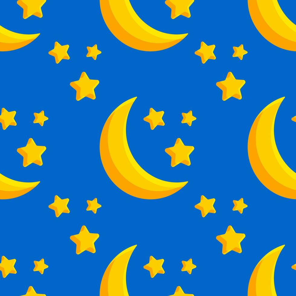 The moon and stars are yellow on a blue background. Seamless cute pattern for modern textile and decorative paper. Vector. vector