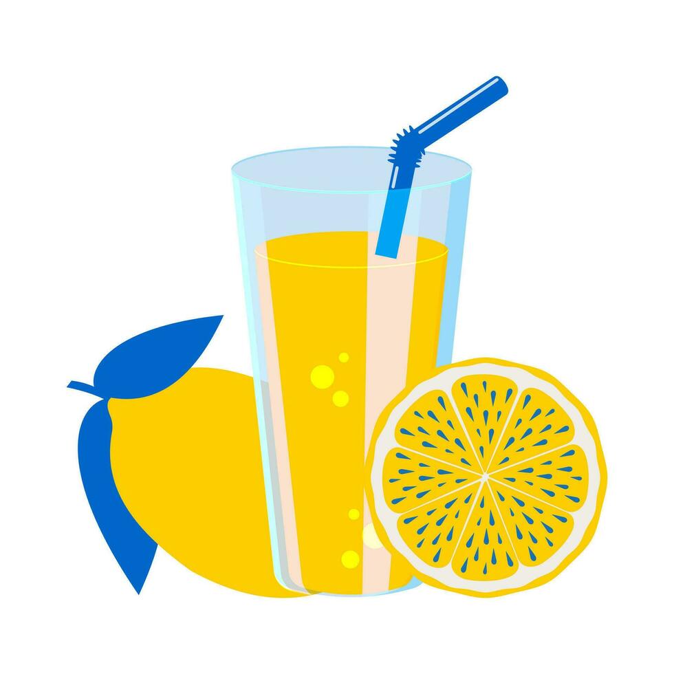 limón agrios jugo en un vaso transparente vaso con un Paja y un rebanada de exótico fruta. sano y sano bebida en un moderno diseño en un blanco antecedentes. vector. vector