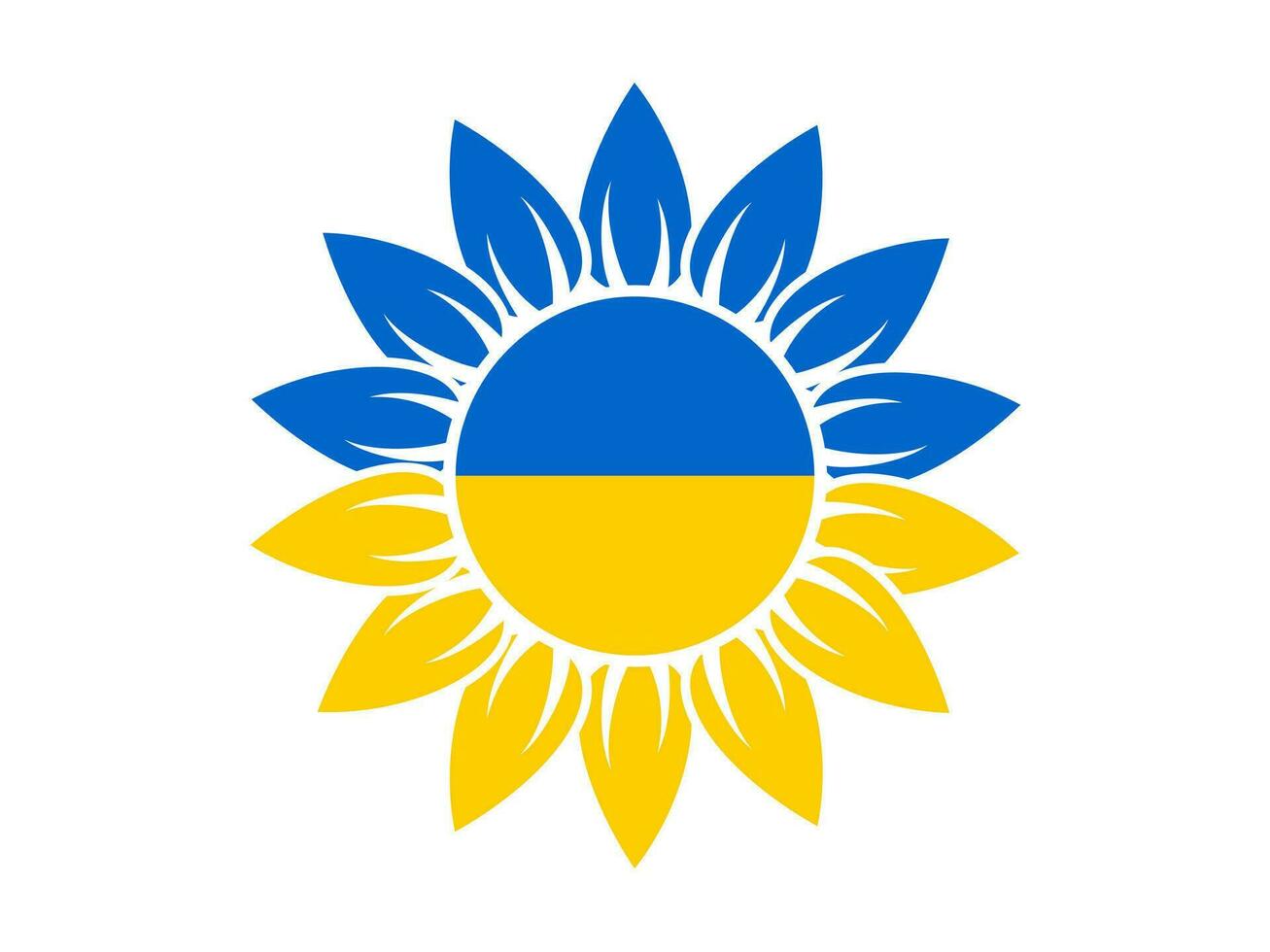 Sunflower on a white background with blue and yellow petals. The sunflower flower has become the official symbol of the Day of Remembrance of the Defenders of Ukraine. Vector. vector