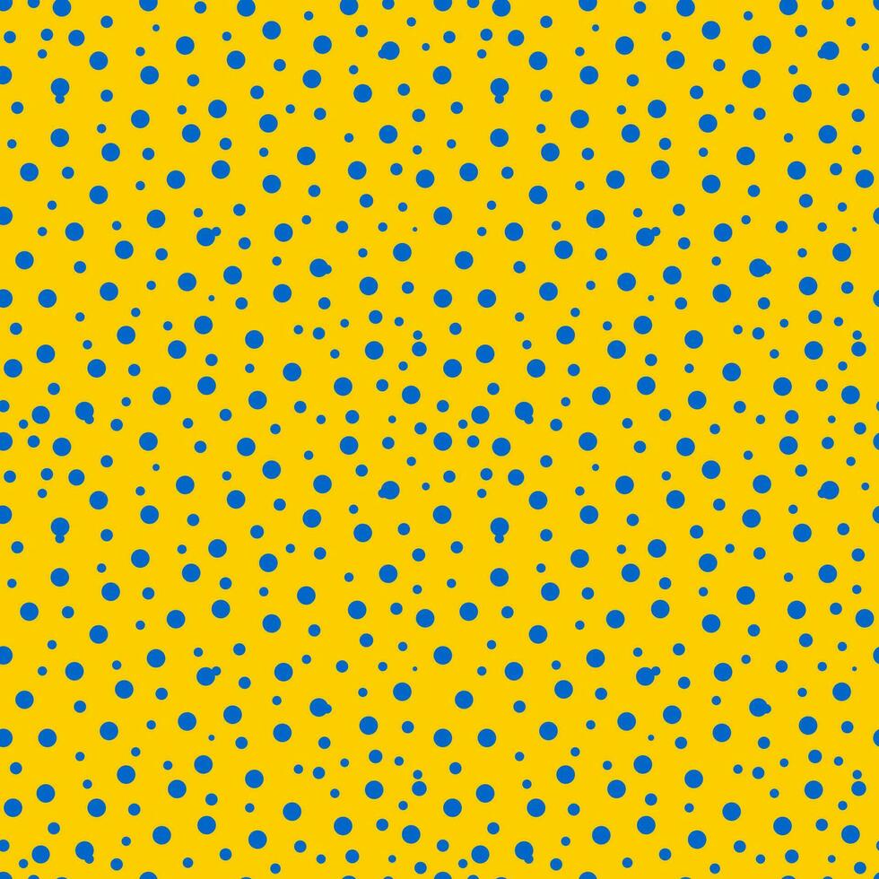Polka dot fabric. Infinite number of dots. Seamless pattern with blue and yellow color for textile, decorative paper. Vector. vector