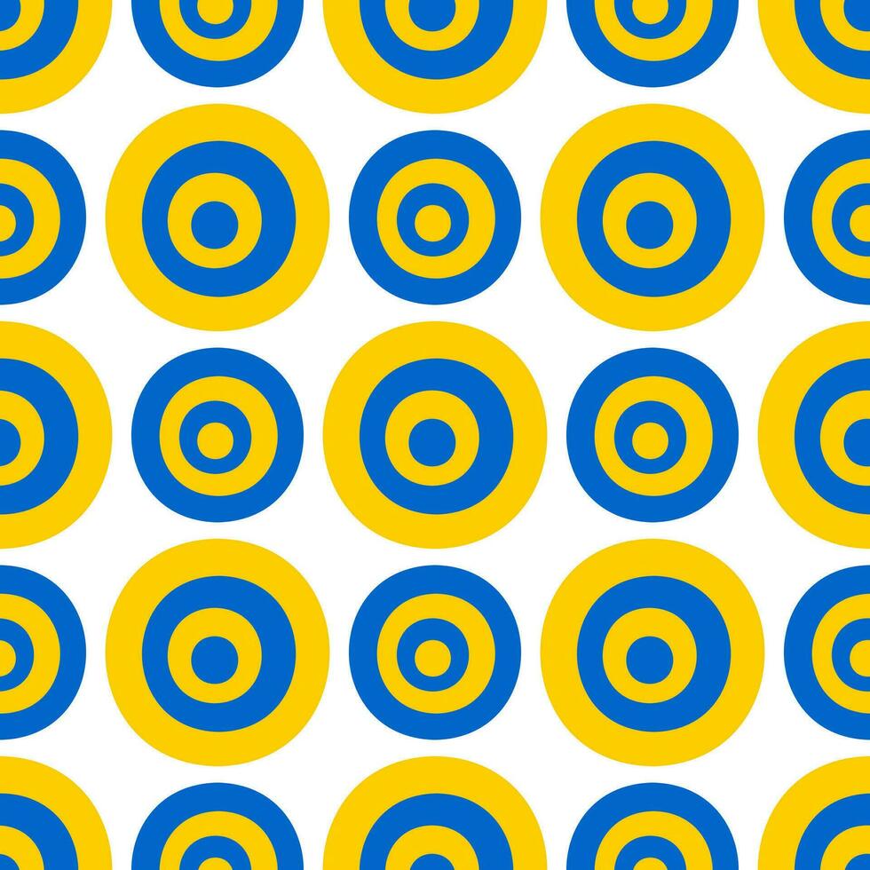 Seamless modern pattern with striped circles in blue and yellow for fashion fabrics, decorative paper, textiles. Vector. vector