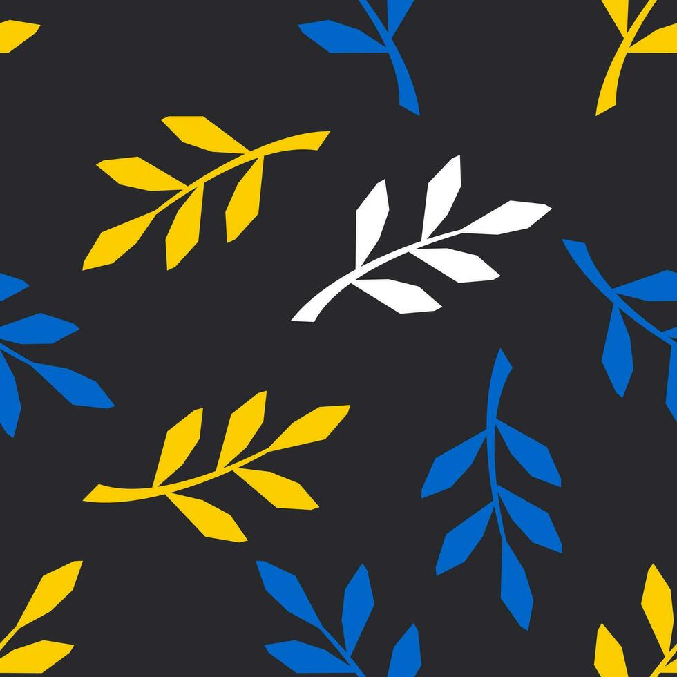 azul y amarillo ramitas de plantas en un negro antecedentes. sin costura linda modelo para de moda telas, decorativo papel. vector. vector