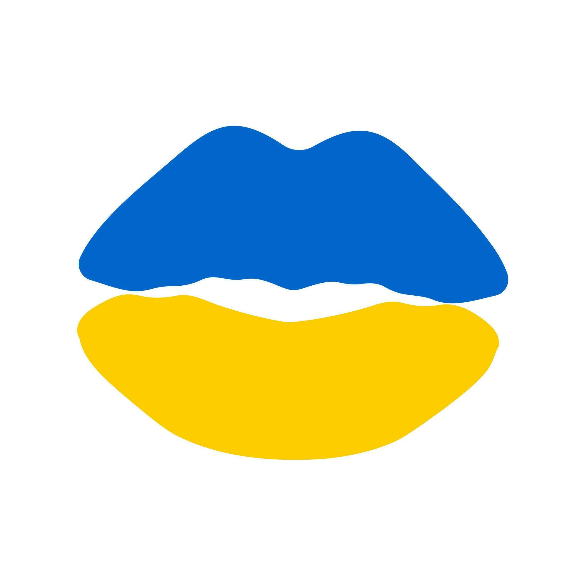 Women's lips are yellow and blue. Kiss on a white background. Vector ...