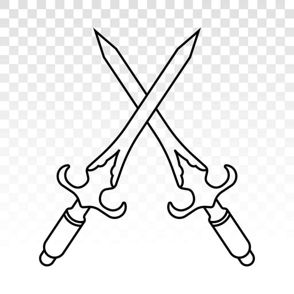 crossed of dagger or short knife for stabbing - line art icons for apps and websites vector