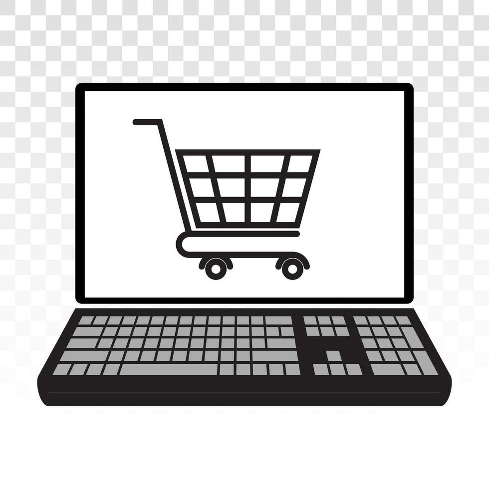 online shopping cart on laptop flat icons. vector