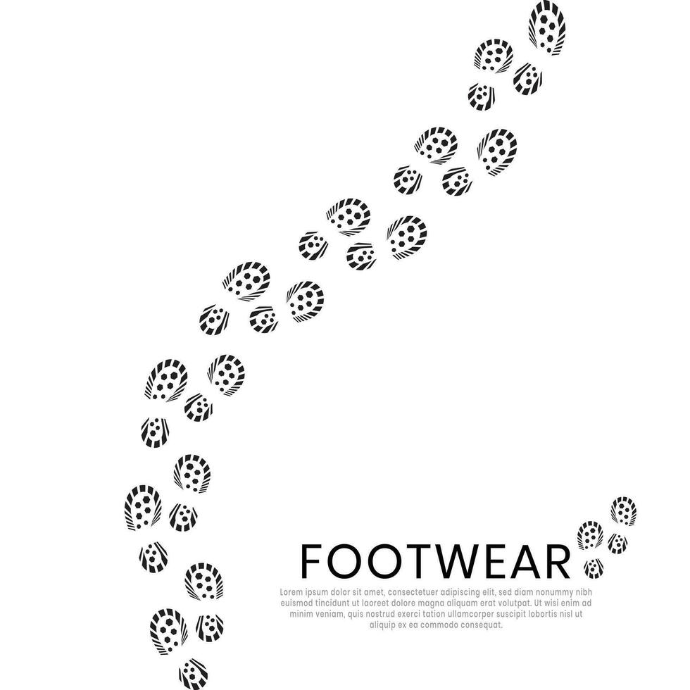 human footprints with shoes, silhouette footwear, Footsteps. vector