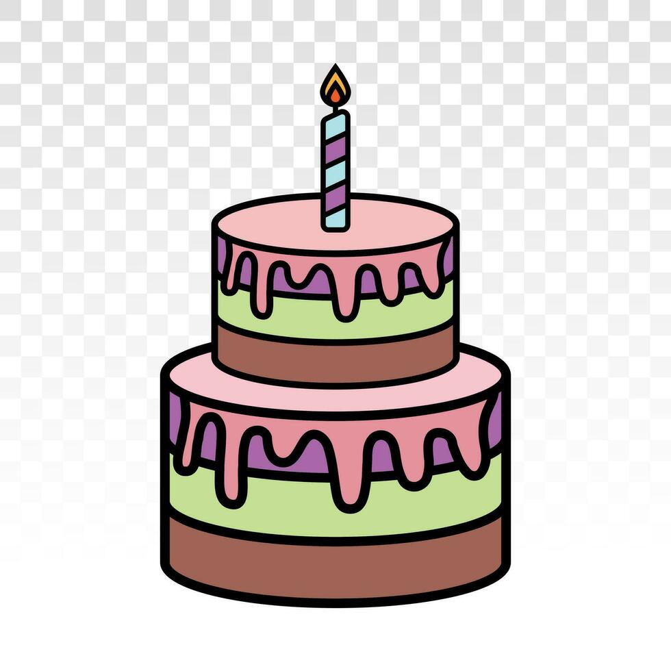 vistoso cumpleaños pastel con velas plano icono para comida aplicaciones y sitios web vector