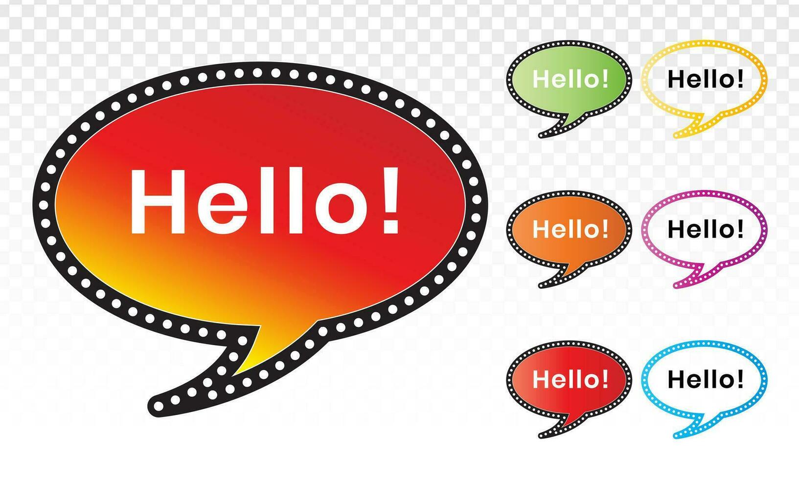 Cartoon greeting balloons or dialogue balloons with the word Hello. Speech art line icons for chat applications and websites vector