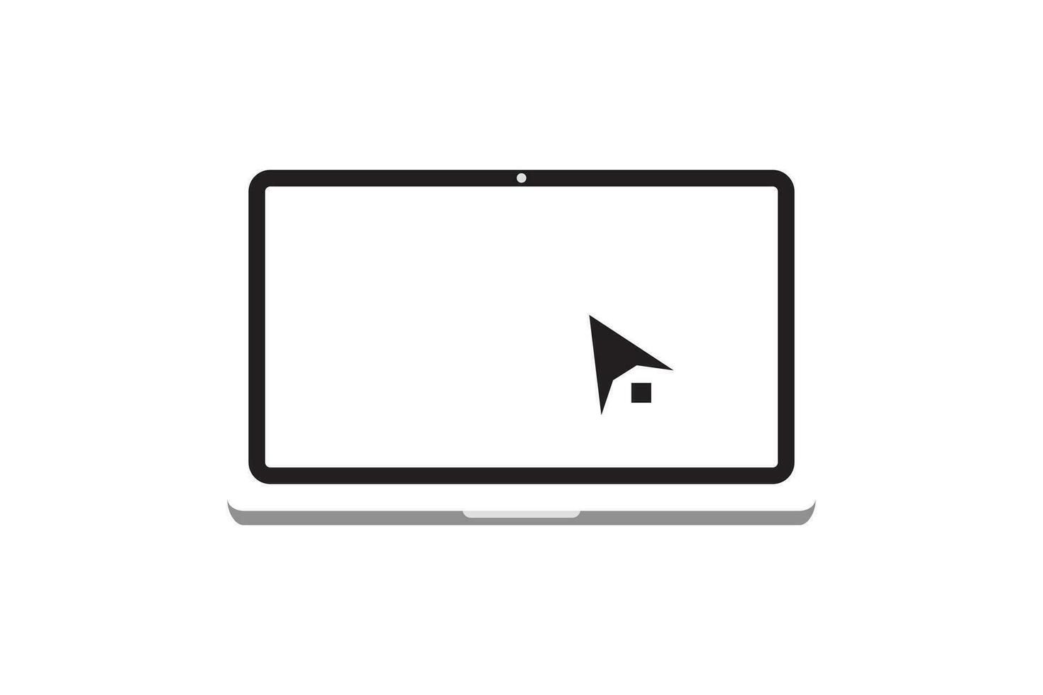 ordenador portátil aislado con cursor o ratón cursor icono. cuaderno pantalla modelo. computadora monitor por haciendo clic el ratón en un blanco antecedentes. vector