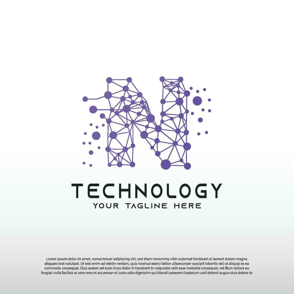 tecnología logo con inicial norte carta, red icono -vector vector