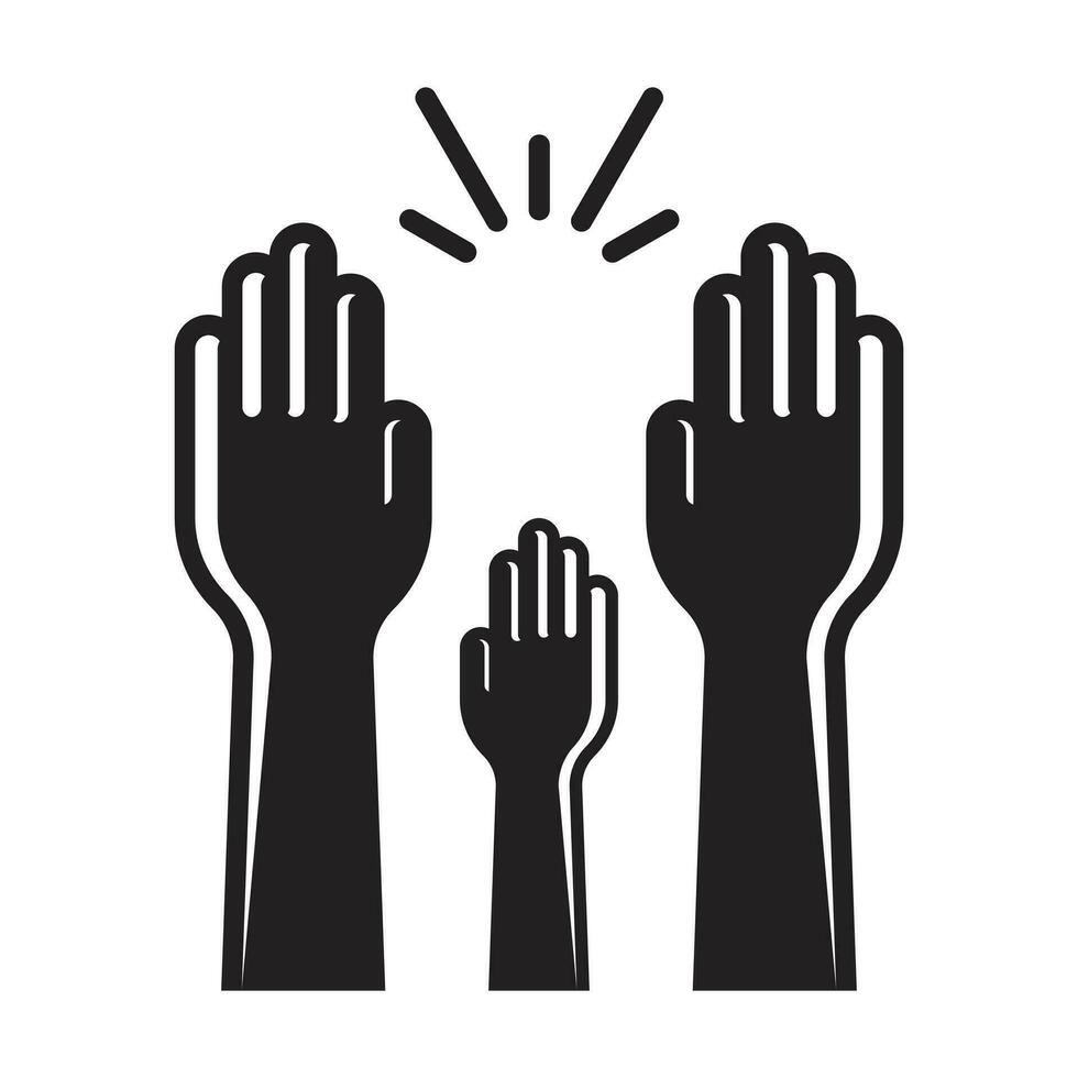 Raising hands audience celebrate flat icon for apps and websites vector
