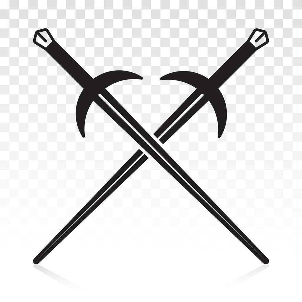 Longsword or long sword crossed flat icon for apps or website vector