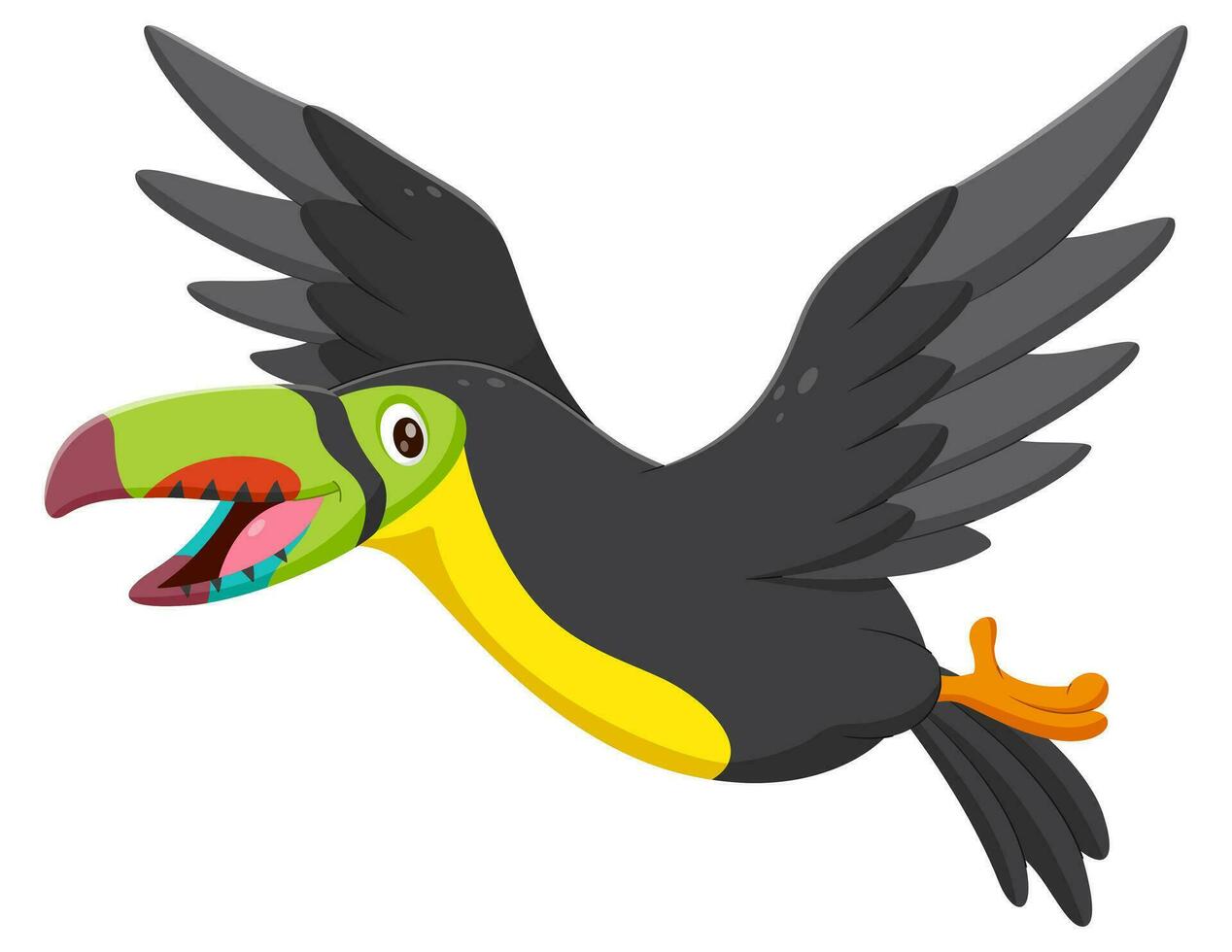 Cute cartoon toucan bird flying. Vector illustration