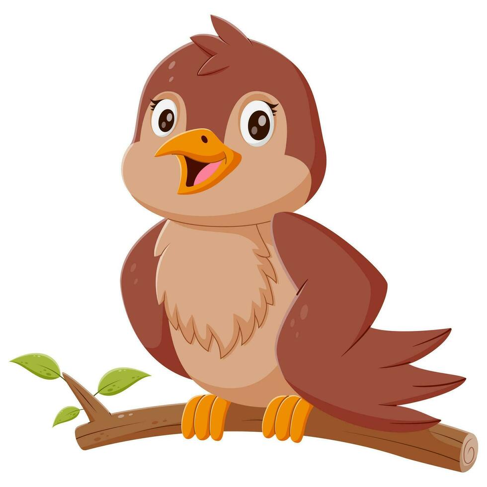 Cartoon bird on a tree branch. Vector illustration