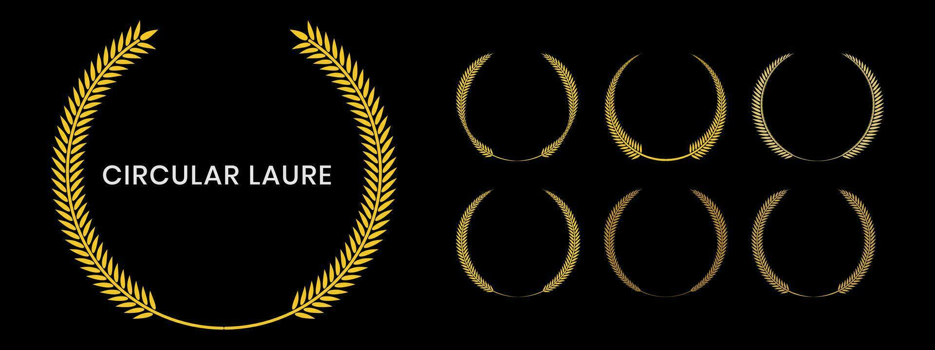 Set of gold laurel wreath with a black background. vector