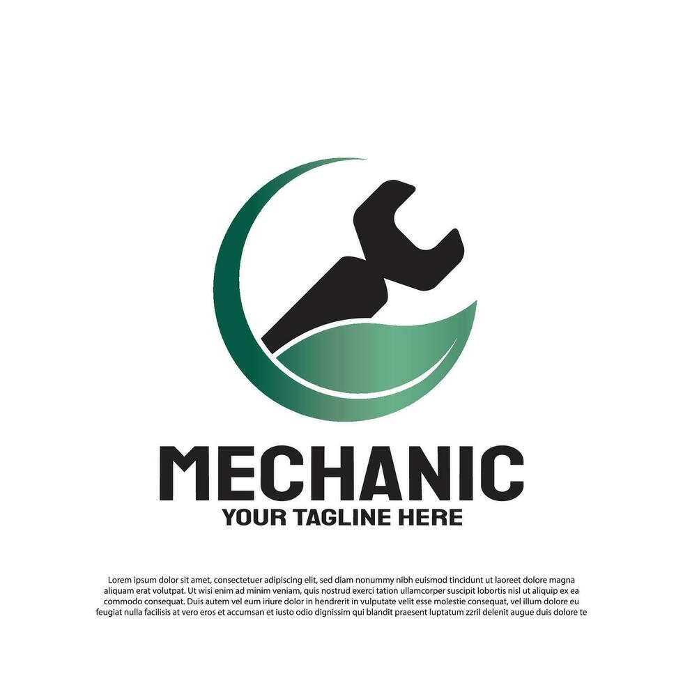 Engineering logo with leaves and wrench concept. mechanic sign or symbol. technology icon -vector vector