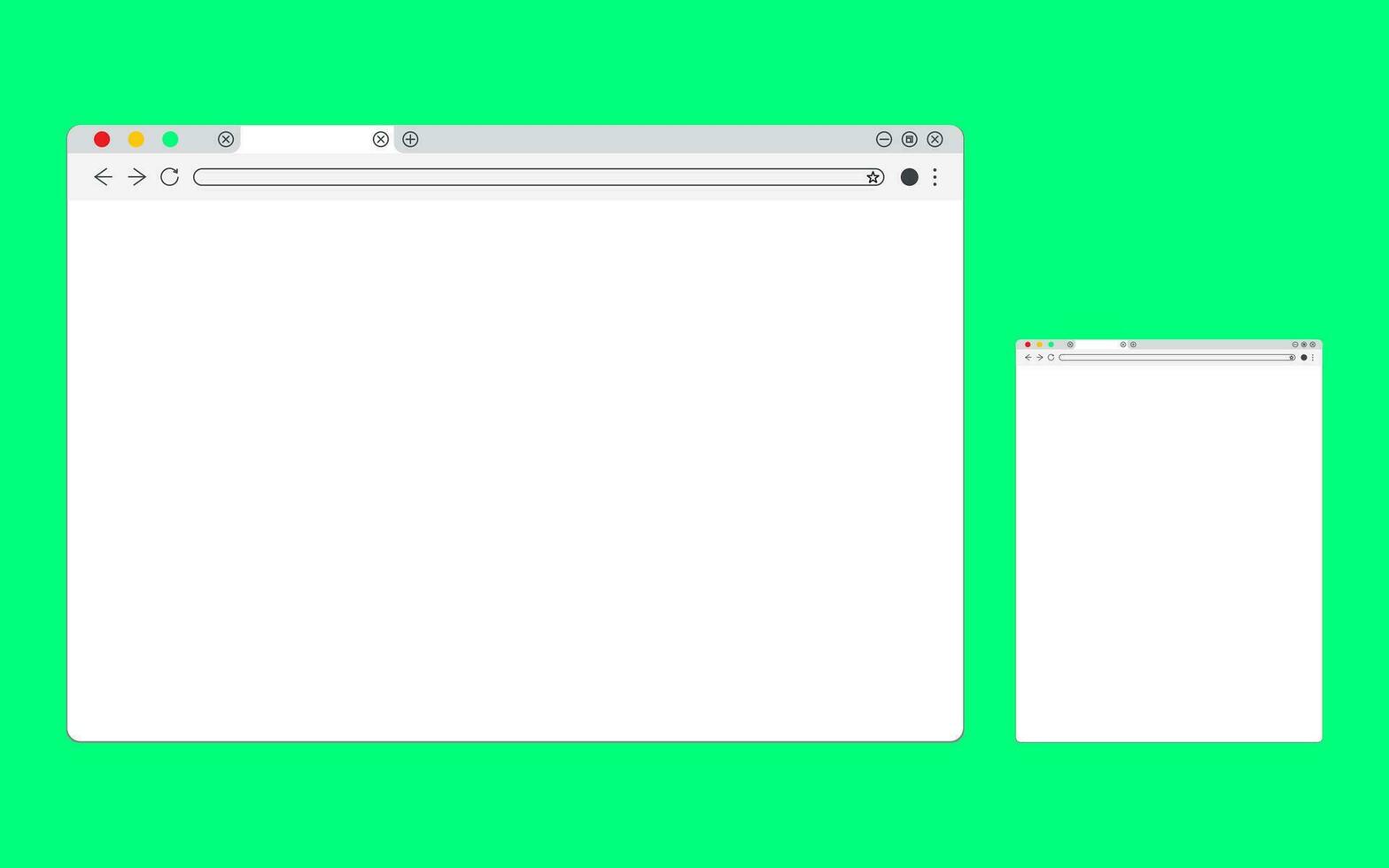 Simple white Web browser window with a green background. vector