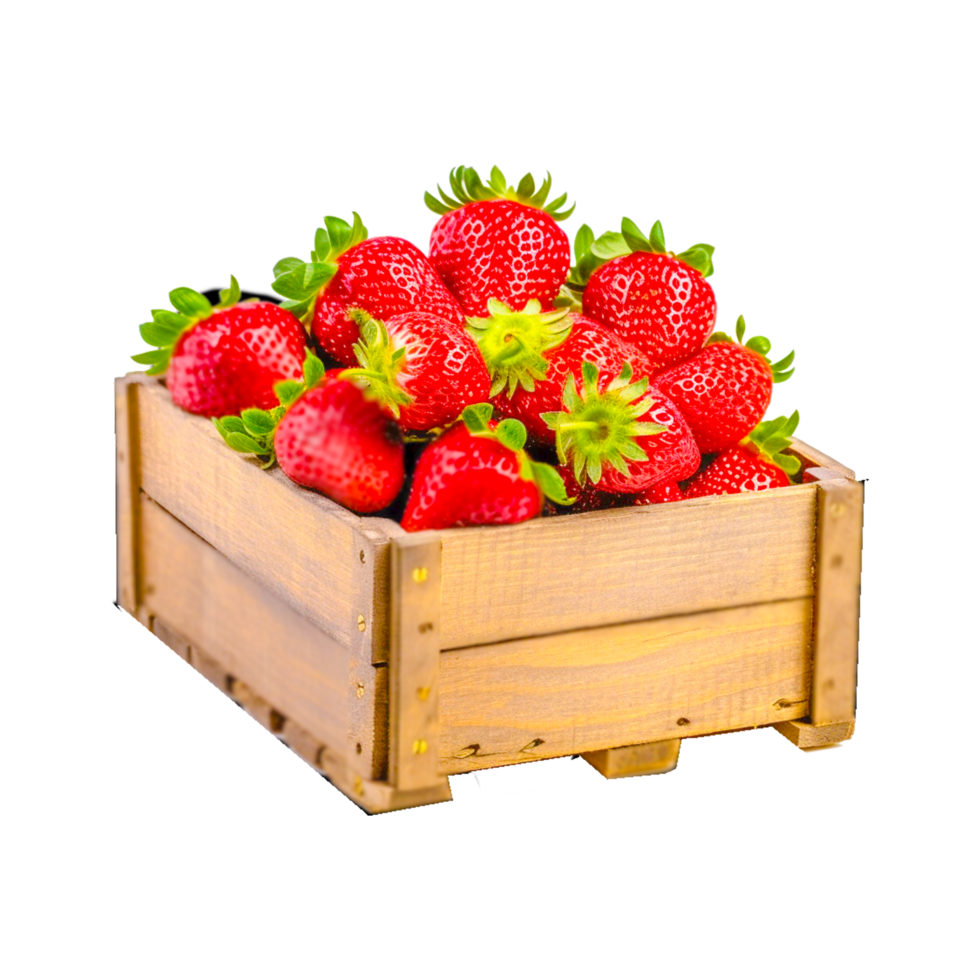 aardbeien in houten doos ai generatief png