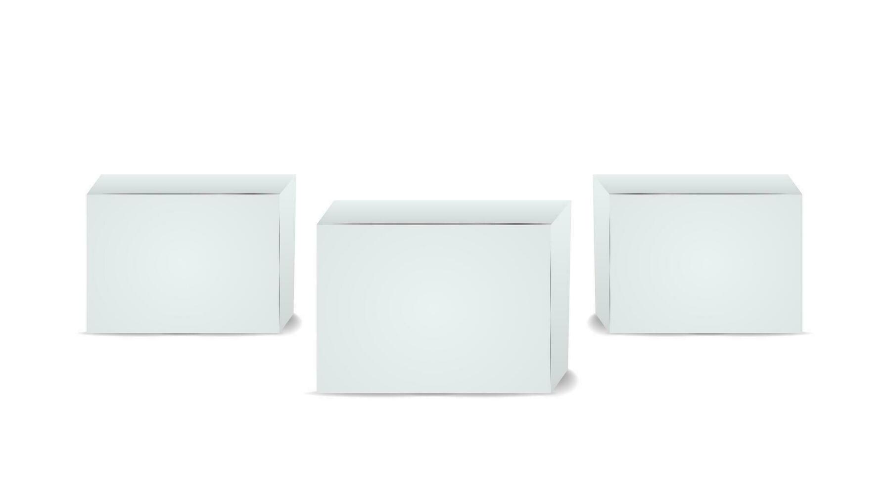 Realistic white empty cardboard package box template. Cardboard boxes with shadows for branding your products. vector