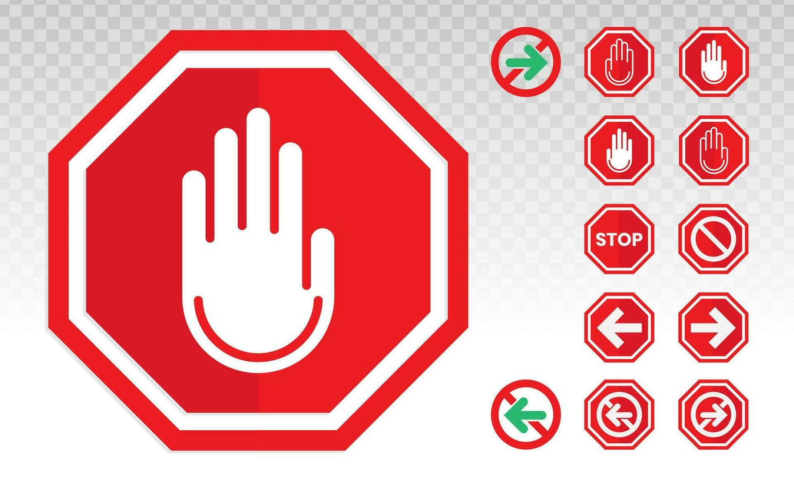 Adblock or red stop sign icon with hand or palm flat icon for apps and websites. vector