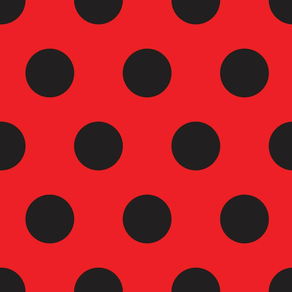 Ladybug seamless pattern with red background and black dotted spots print for textile, fashion, scrapbook paper, wallpaper. vector