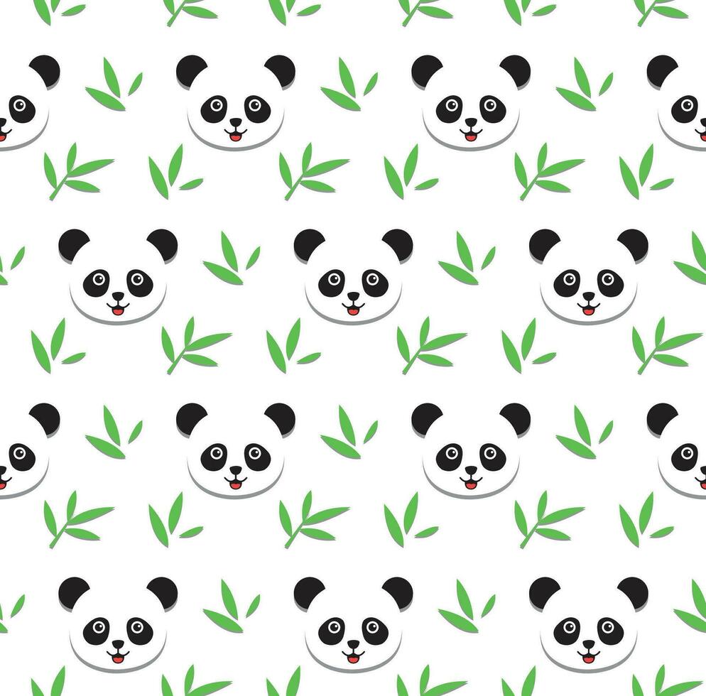 Panda bear and bamboo leaves on white background. kawaii animal kids seamless pattern design for wrapping paper, fabric and textile. vector