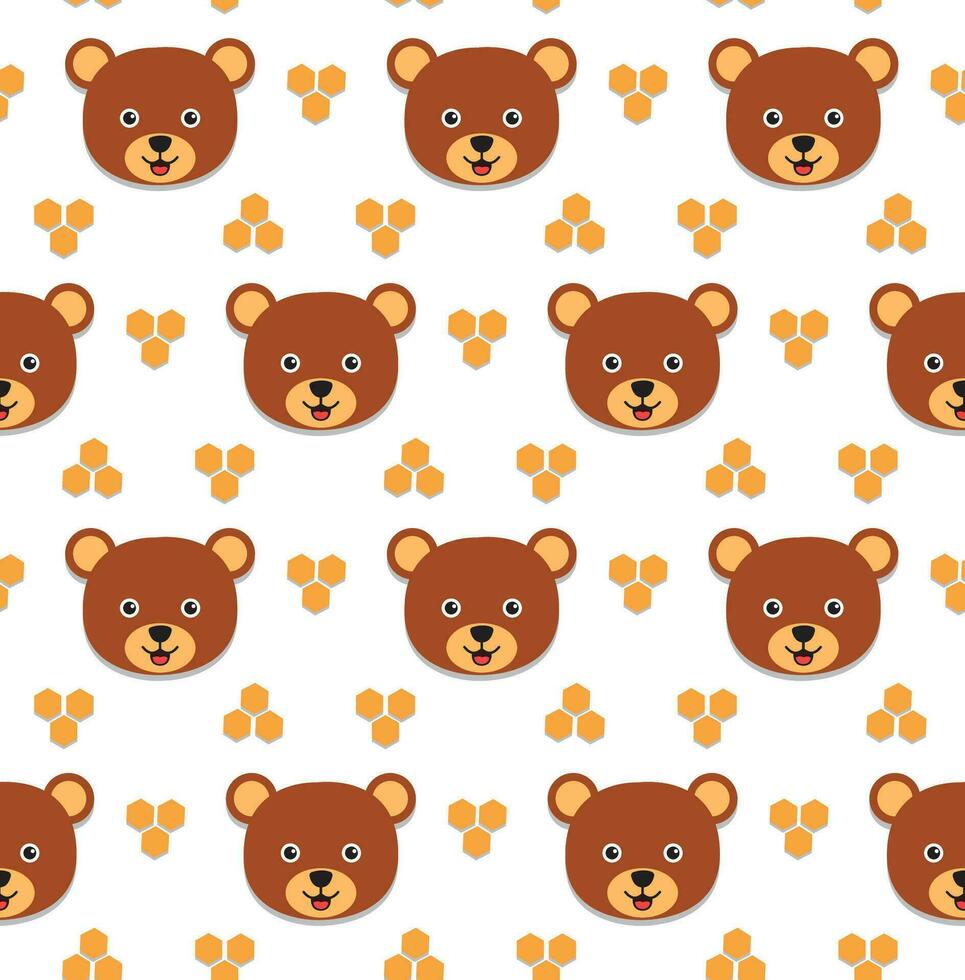 Honey bear on white background. kawaii animal kids seamless pattern design for wrapping paper, fabric and textile. vector