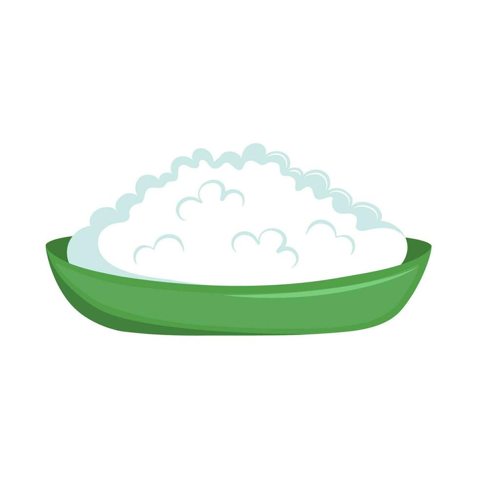 Green plate of cottage cheese. Homemade dairy product. Flat vector illustration isolated on white background.