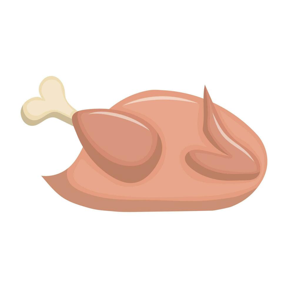 Fresh raw chicken. Homemade meat for dietary purposes. Flat vector illustration isolated on white background.