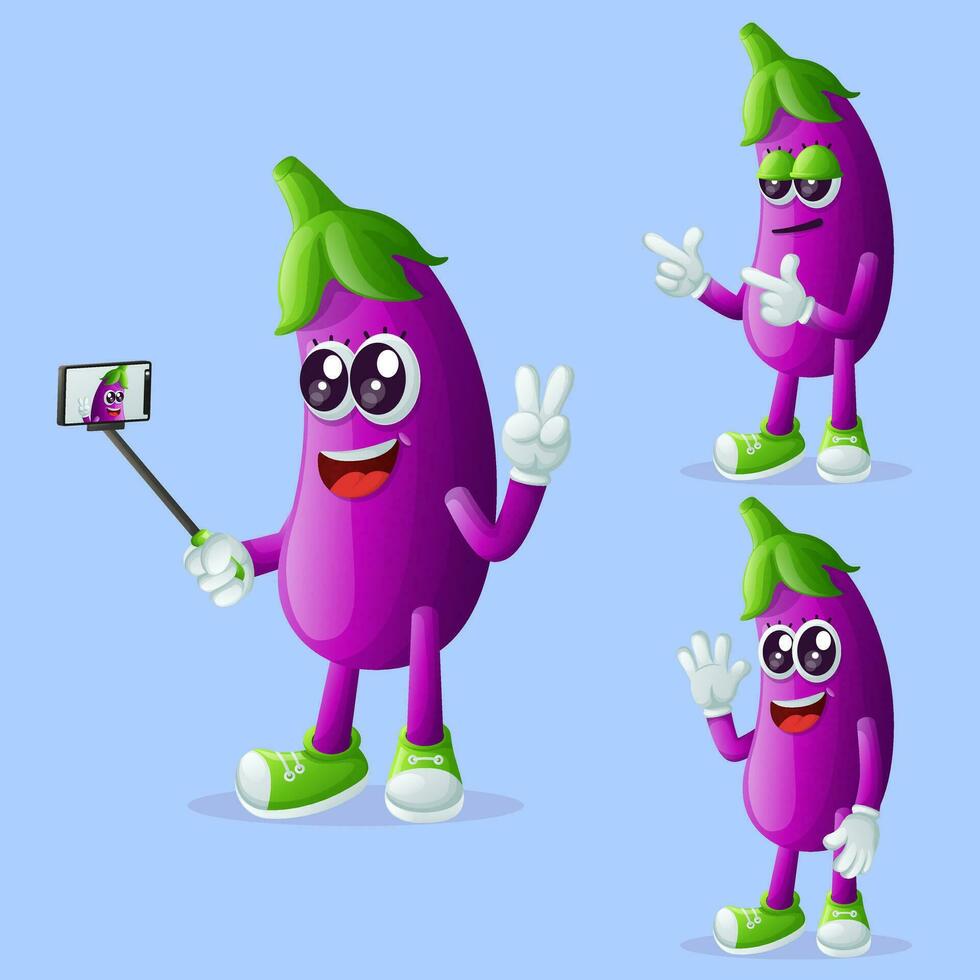 Cute eggplant characters as narcissistic vector