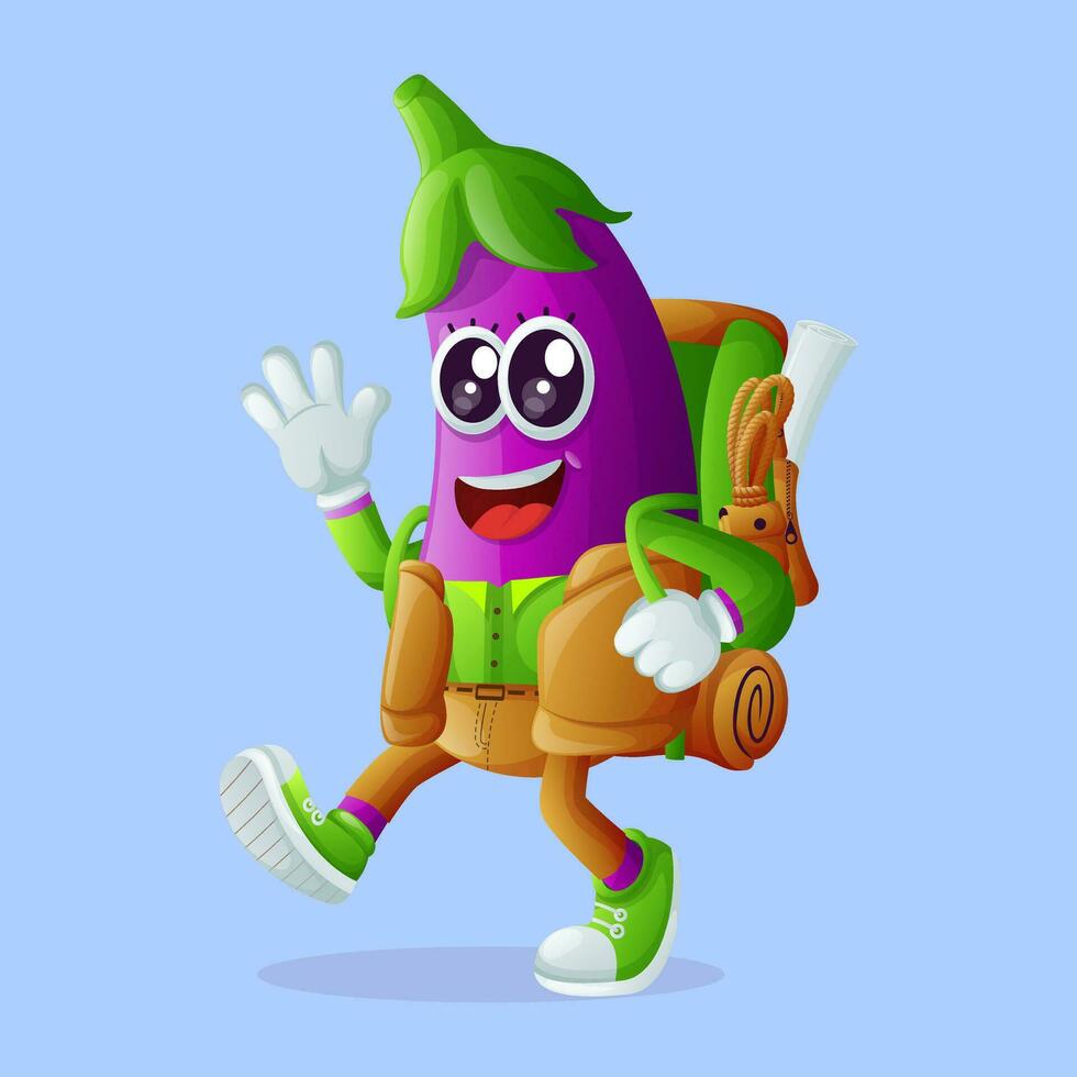 Cute eggplant character on vacation vector