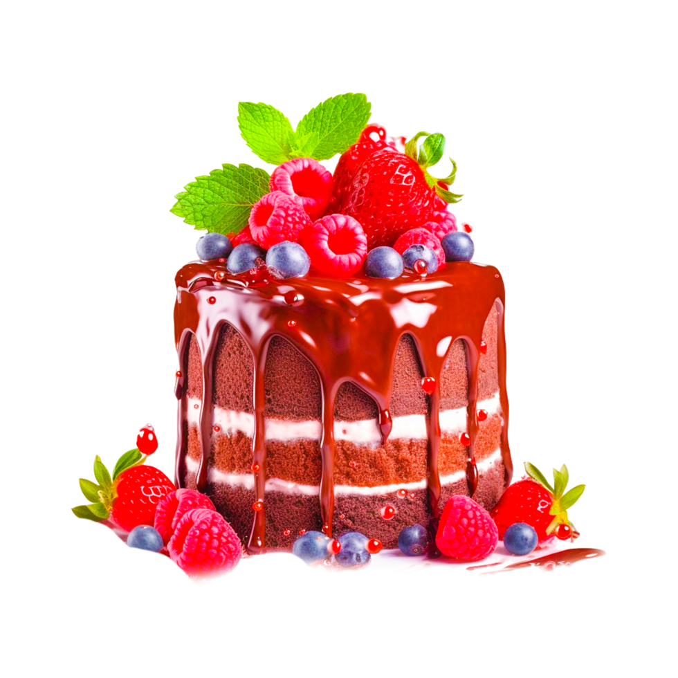 strawberry and raspberry birthday cake ai generative 26757125 PNG