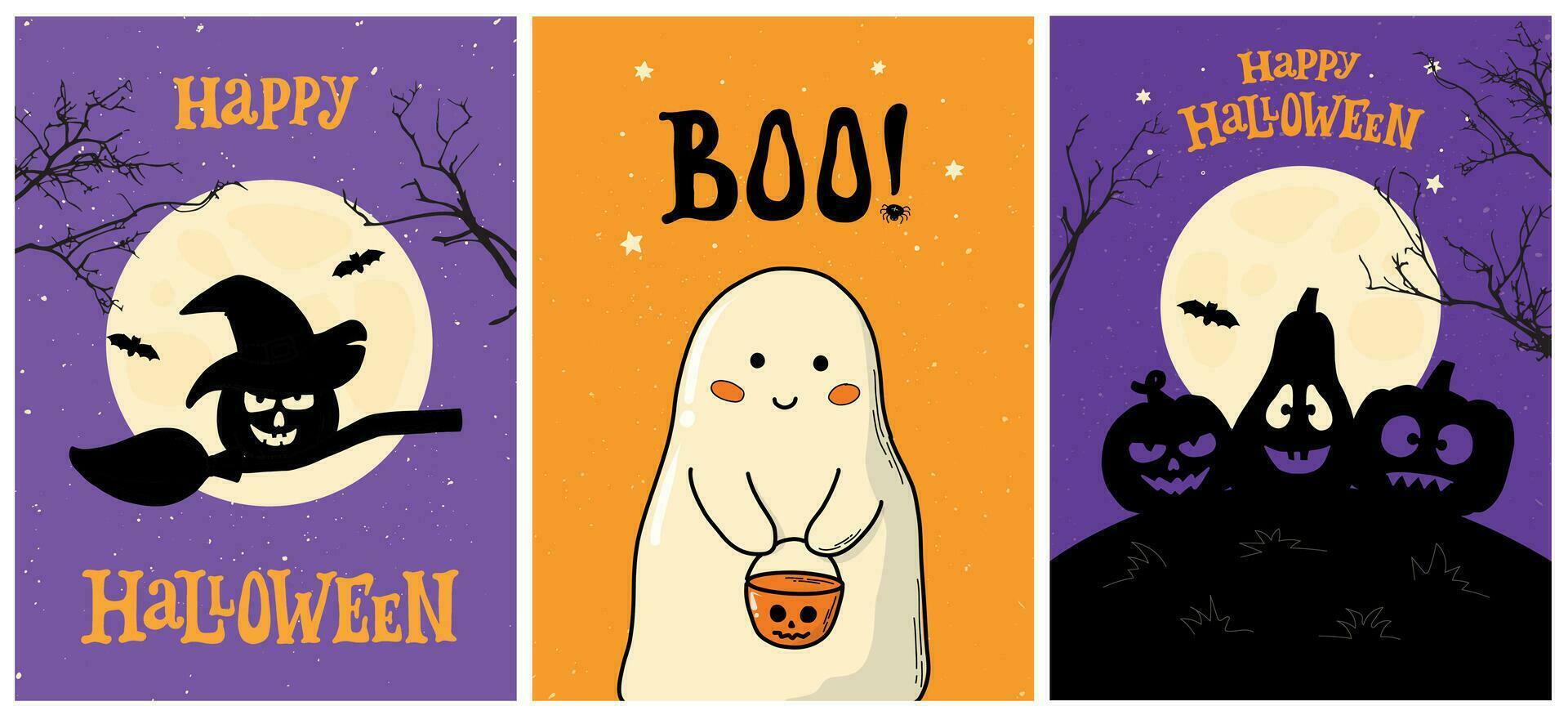 Halloween set of greeting cards, posters, prints, invitations, banners, signs, templates, etc. EPS 10 vector