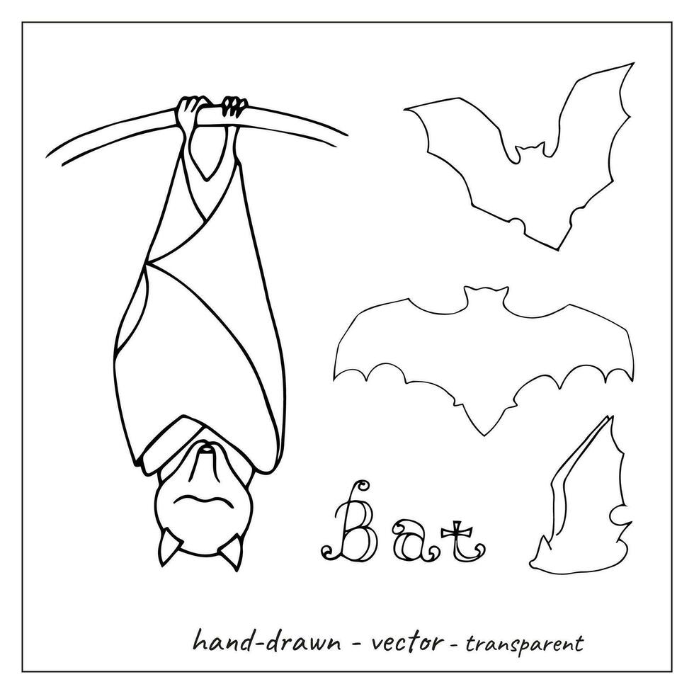 Hand-drawn bats. Collection of vector doodle bats. Decoration for Halloween.