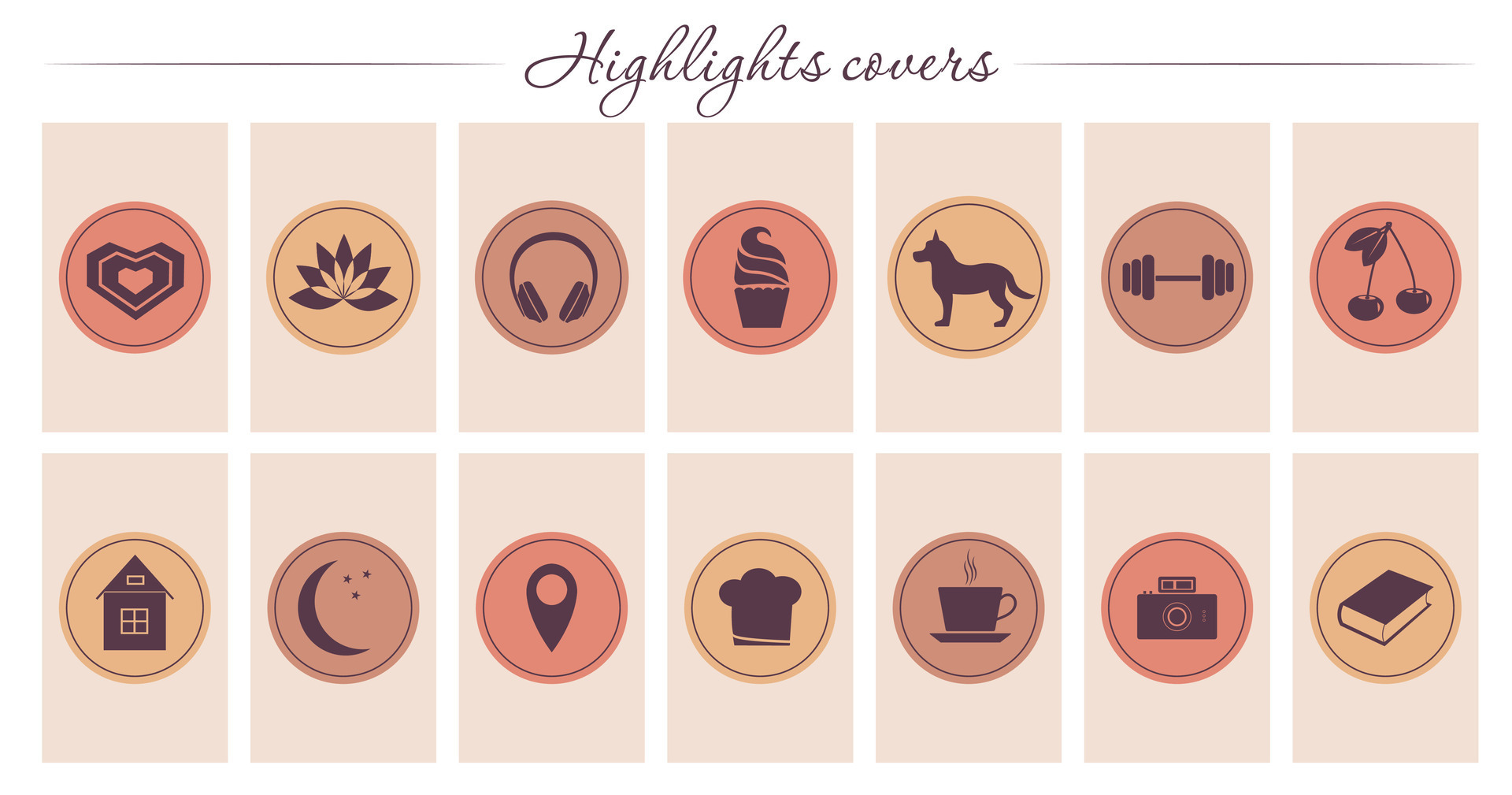 Highlights covers. Instagram stories icons for hime, gym, pets