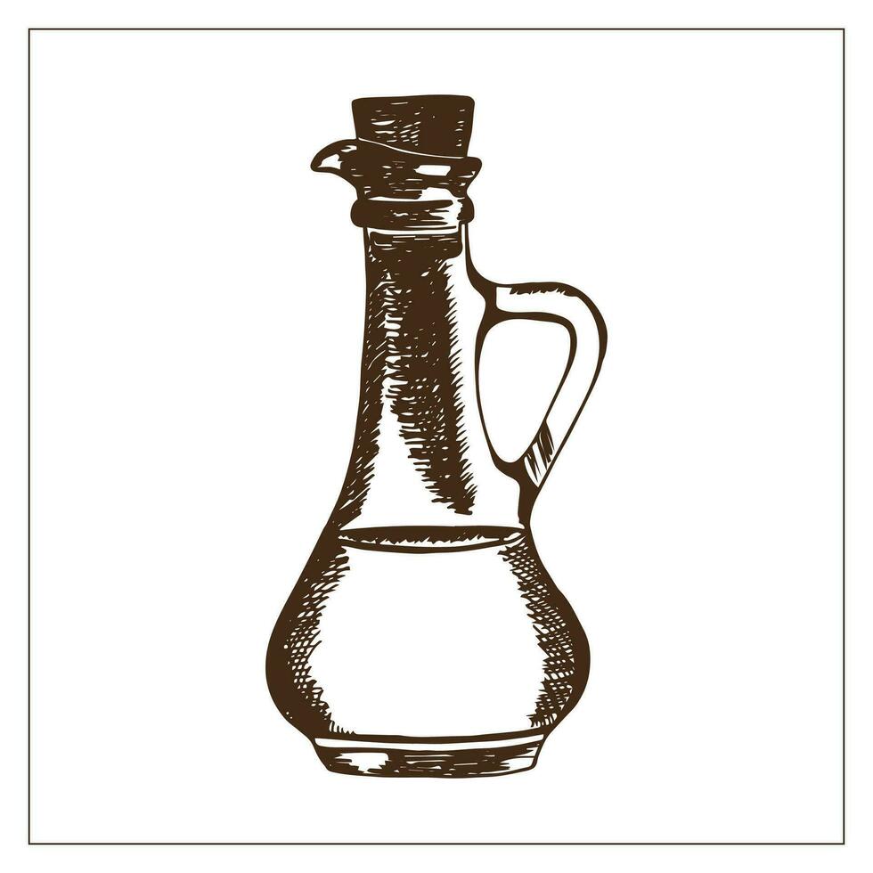 tarro con líquido adentro. dibujado a mano realista ilustración de un frasco. tarro de aceite, vinagre, salsa vector
