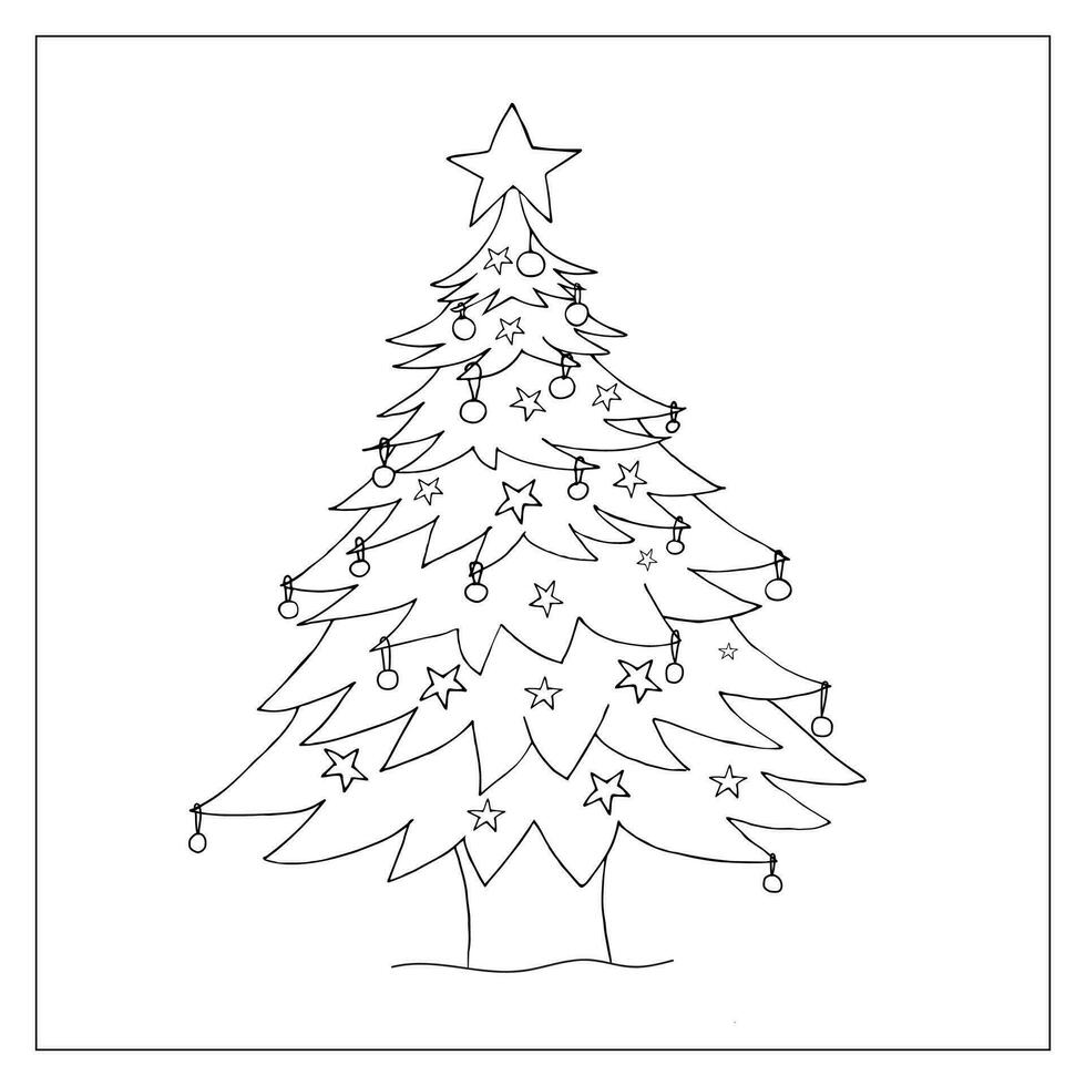Vector christmas tree. Hand drawn doodle illustration