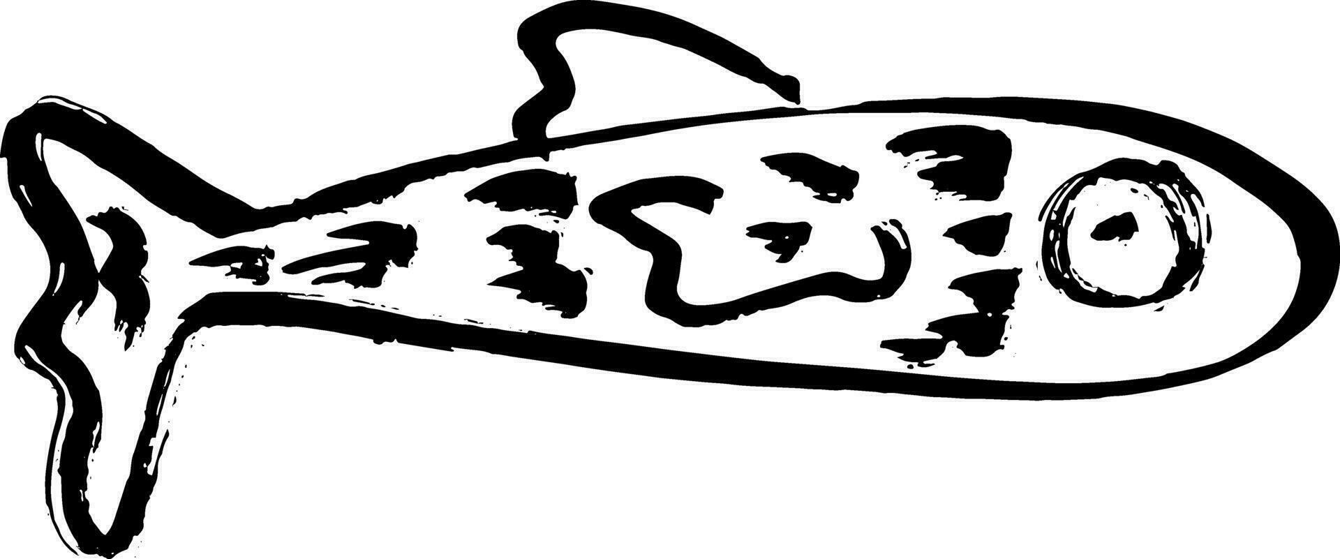 Artwork Dry Brush Ink Fish Print vector