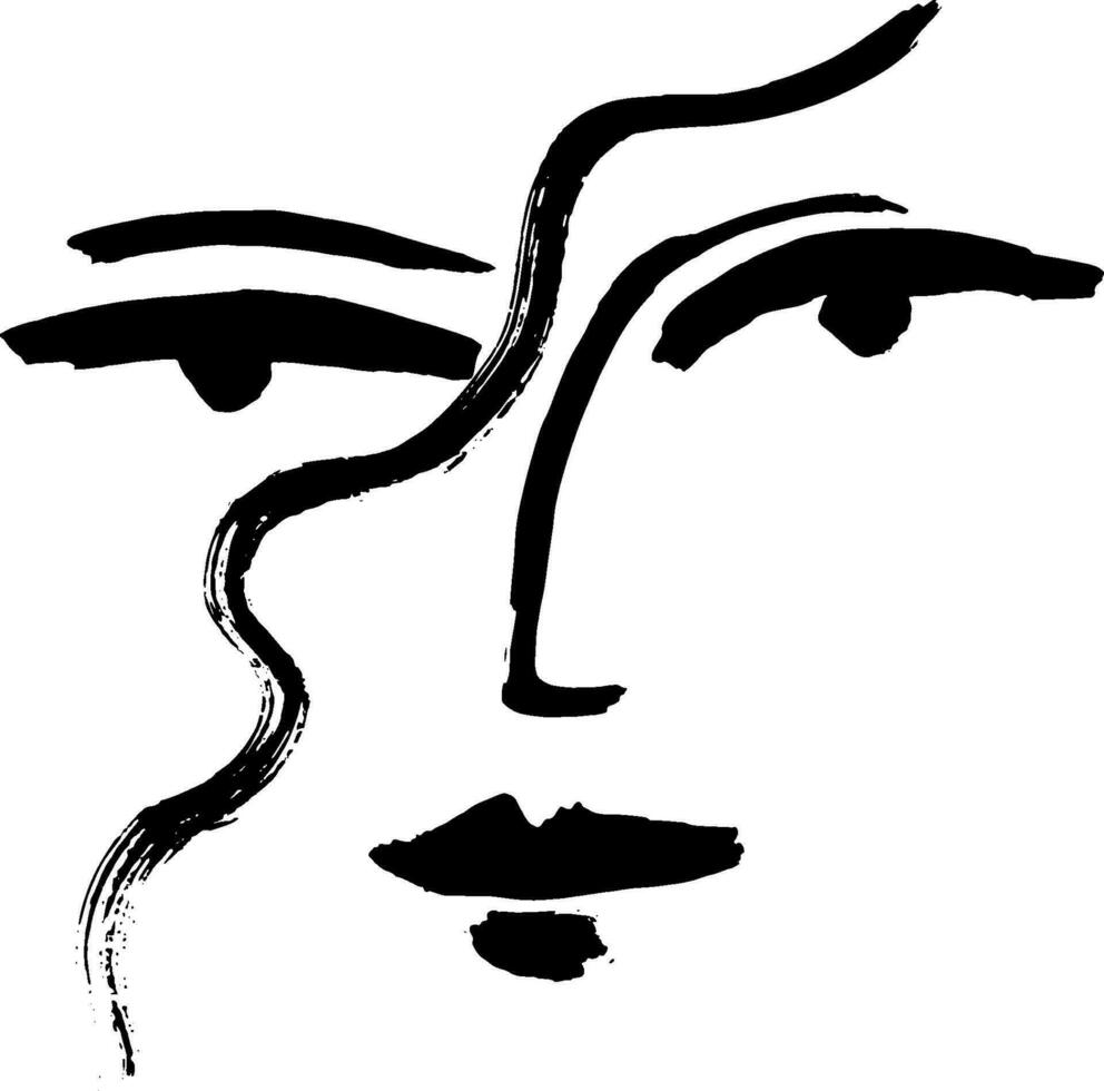 Abstract Girl Line Art Rough Dry Brush Portrait vector