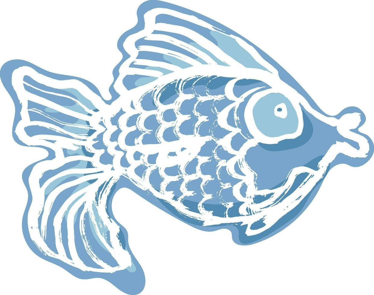 obra de arte seco cepillo tinta azul pescado impresión vector