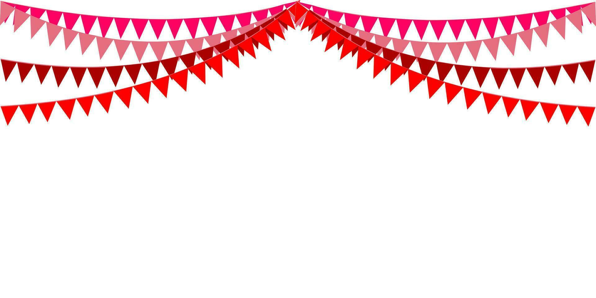 The red tone of color of garland, bunting flags. Banner background. Party, wedding, greeting, marry me, birthday, summer, new year, Chinese, merry Christmas, January, December concepts. vector