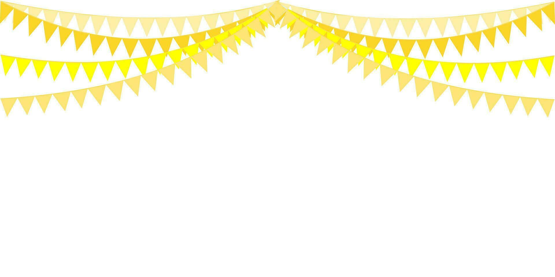 The yellow tone color of garland, bunting flags. Banner background. Party, greeting, hot, birthday, summer, warm, vacation, August, new year, Chinese, merry Christmas, spring, bloom, autunm concepts. vector